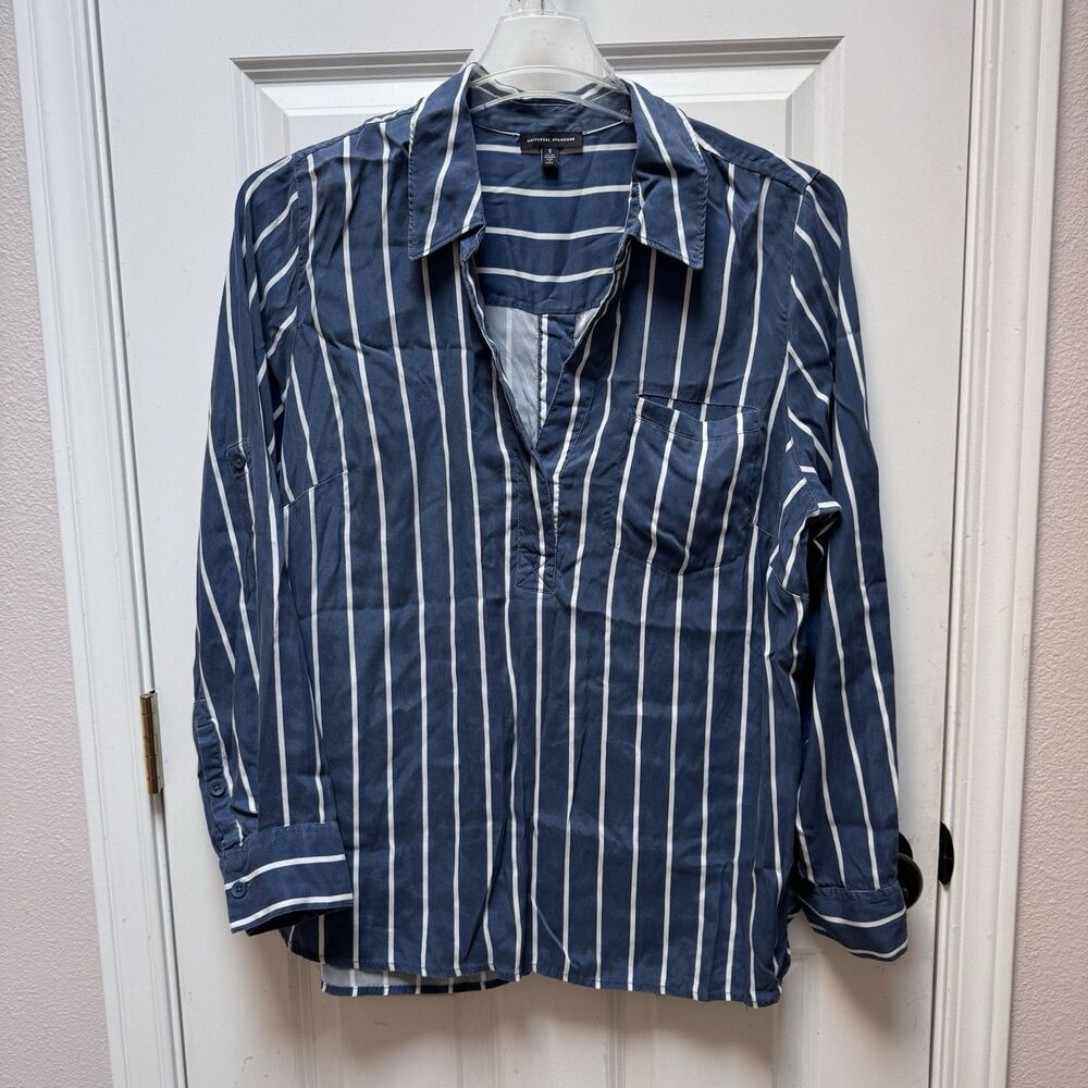 Universal Standard Small Popover Shirt Button Back Long Sleeves Blouse Striped